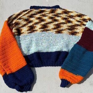 Women's Knit Crochet Sweater Multicolor Solid NO SIZE Balloon Cottage Grandma